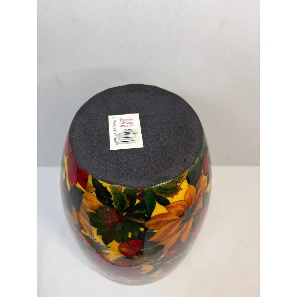 Poinsettia Floral Vase Multicolor Glossy Ceramic 12 Inch Christmas